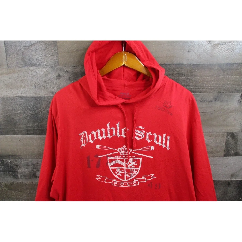 Polo Ralph Lauren Hoodie Shirt Mens XL Red Double Skull Tradition Crest Graphic